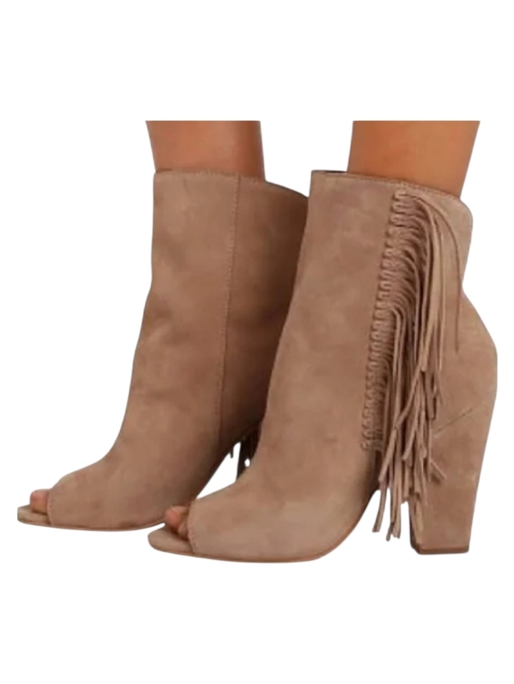 Dolce Vita Mazarine Almond Tan Suede Fringe Slip On Booties 9